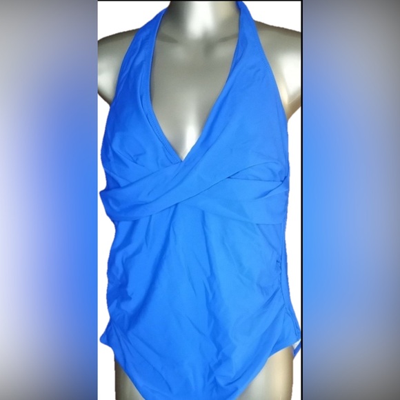 Vibrant Blue‎ Wrap Tank One Piece Swimwear - Picture 2 of 5